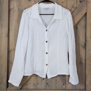 CMC Color Me Cotton White Guazy Button Down Boxy Top Large